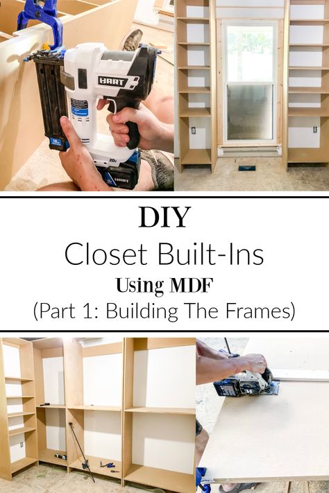 Closet Units Built Ins, Bedroom Closet Built Ins Diy, Build A Closet Wall, Closet Diy Build Walk In, Mdf Closet Diy Built Ins, How To Build Built In Closet, Mdf Closet Design, Blank Closet Wall Ideas, Walk In Closet Built Ins Diy