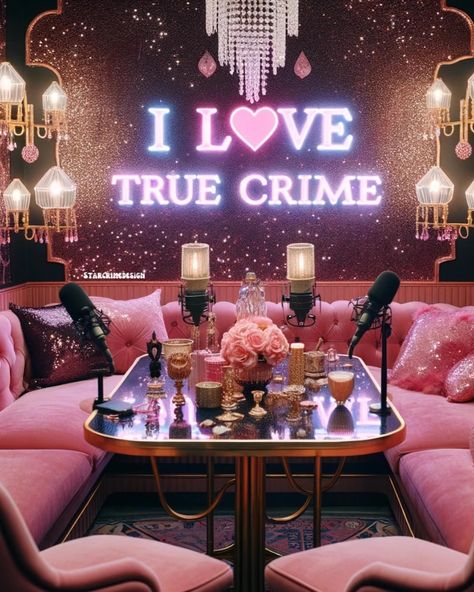 Have I told you lately…. how much I enjoy true crime?😆 Dreaming up some podcast studios. I’ve always dreamt of having an astrology + true crime podcast, and yes, like a crazy person… combining them. But it’s a dream living in my head rent free for now.😂 Last 2 slides are just cozy spaces that could easily be turned into a podcast studio so I included them. A special thanks to @iridescentaiart for helping me with today’s creations. What do you think? What’s your favorite space here? Than... Podcast Lounge Setup, Podcast Studio Design Ideas Home, Closet Podcast Studio, Small Podcast Setup, Podcast Studio Decor, Girly Podcast Studio, Podcast Studio Design Home, Podcast Room Design, Podcast Setup Home