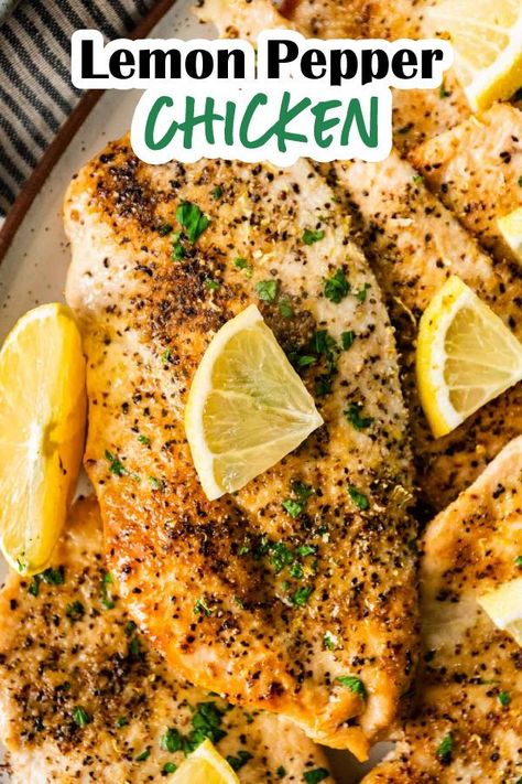 Lemon Pepper Chicken is perfectly tender and juicy seasoned with lemon pepper, garlic powder, and onion powder. Ready in just 30 minutes! All you need is the chicken, a bit of olive oil, lemon pepper, garlic, and onion powder. How To Make Lemon Pepper Chicken, Lemon Pepper Chicken Recipes, Easy Lemon Pepper Chicken, Lemon Cobbler, Lemon Pepper Chicken Breast, College Dinners, Lemon Pepper Sauce, Baked Lemon Pepper Chicken, Pepper Chicken Recipe