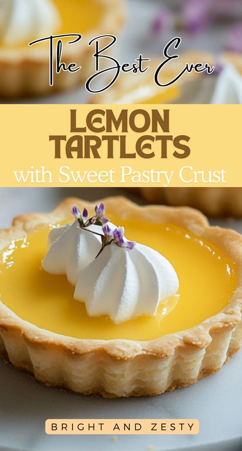 The combination of fresh lemon cream and whipped topping creates an irresistible dessert that everyone will love! No Bake Tartlets, Lemon Tart Mini, Tart Pan Recipes Desserts, Mini Lemon Tart Recipe, Tartlet Crust Recipe, Shortcrust Pastry Desserts, Lemon Tart Decoration, Pastry Tart Recipes, Lemon Tart Recipes