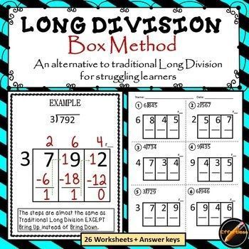 26 worksheets of Long Division with the Box Method which is a horizontal graphic instead of the traditional vertical graphic. This is a must for struggling learners. The steps are almost the same but much easier to remember and has "clicked" with many of my students. Math Worksheets For Kids, Teacher Corner, Teaching Math Strategies, Education Tools, Maths Ideas, Math Tools, Long Division, Math Division, Math Anchor Charts