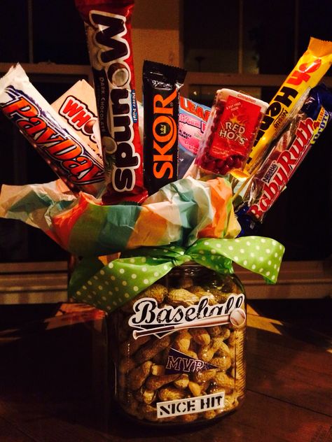 Baseball candy & peanut bouquet Baseball Candy Bouquet, Candy Bouquets, Valentines Decor, Candy Cakes, Senior Night, Candy Bouquet, Kids Ideas, Survival Kit, Christmas 2024