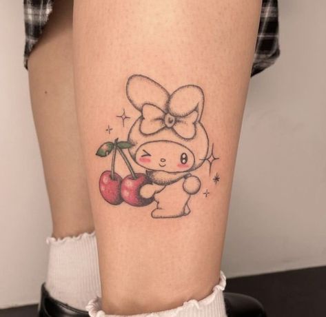 My Melody Tattoo, Melody Tattoo, Hello Kitty Design, Hello Kitty Tattoos, Manga Tattoo, Kawaii Tattoo, Matching Tattoo, Baby Tattoos, Aesthetic Tattoo