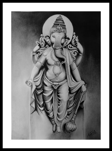 Drawing of Ganpati Bappa charcoal art #wallpaper #ganesha #ganpati #realistic #art #hdwallpaper #blackandwhite Ganesha Realistic Sketch, Ganpati Drawing Sketch, Wallpaper Ganesha, Ganesha Tattoo Sleeve, Ganesh Photos, Ganpati Drawing, Ganesha Sketch, Goddess Painting