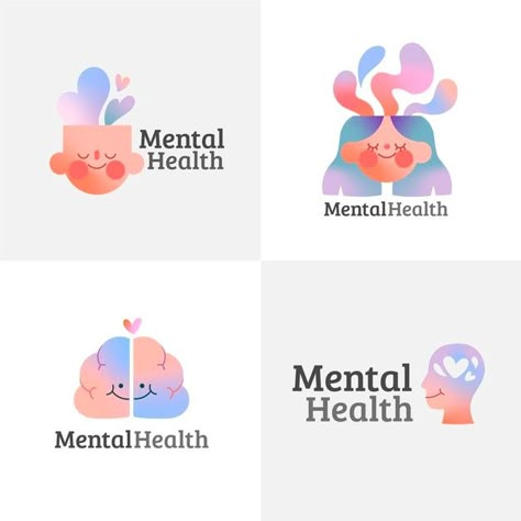 Gradient mental health logos collection | Premium Vector #Freepik #vector #health #logo #gradient #stress Health Design Graphic, Health Branding Design, Mental Health Branding, Health Logo Ideas, Mental Health Logo Design, Wellbeing Logo, Mental Health Logo, Logo Brain, Health Branding