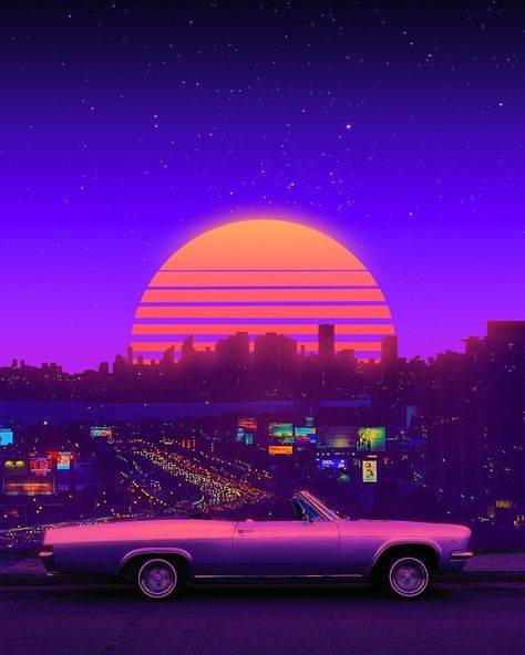 Danner Orozco on Instagram: “Synth-Nights ✨💥💫 Available on @artgrab.co 💿 Hello friends! I'm back after a while, and I'll be active as usual. Happy Wednesday!…” Vice Aesthetic, Retrowave Aesthetic, 80s Background, Synthwave Art, 80s Aesthetic, 8 Bits, Be Active, Retro Waves, Im Back