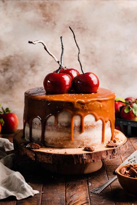 Stephanie Simmons, Brown Butter Frosting, Caramel Apple Cake, Cinnamon Cream Cheese, Salted Caramel Sauce, Apple Filling, Bowl Recipes, Cinnamon Cream Cheese Frosting, Blue Bowl