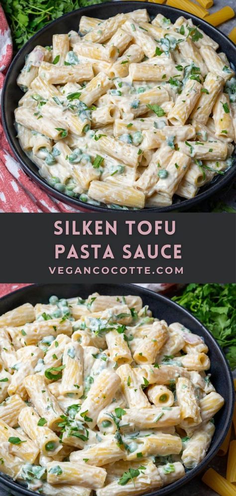 Tofu Pasta Sauce, Tofu Dinner Recipes, Silken Tofu Recipes, Tofu Pasta, Tofu Recipes Healthy, Vegan Pasta Sauce, Vegan Pasta Dish, Pasta Food Recipes, Recipes Chili