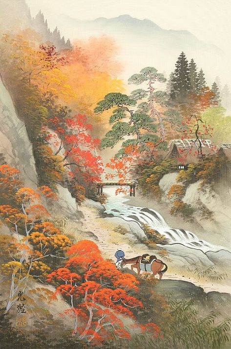 Arts of Koukei Kojima - tuantruong Art Chinois, Asian Painting, Chinese Landscape, Japanese Landscape, Landscape Designs, Japanese Painting, Mountain Paintings, Art And Illustration, Japan Art