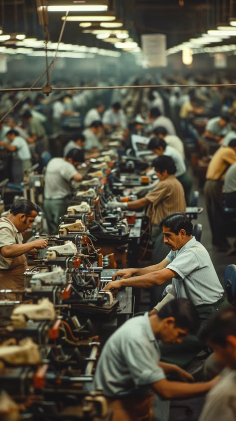 A photo of Mexican workers in a factory, showcasing their rigorous work culture and high productivity. People At Work Photography, Factory Workers Photography, Workers Photography, Road Workers, Factory Worker, People At Work, Inspirational Digital Art, Diwali Photos, A Level Photography