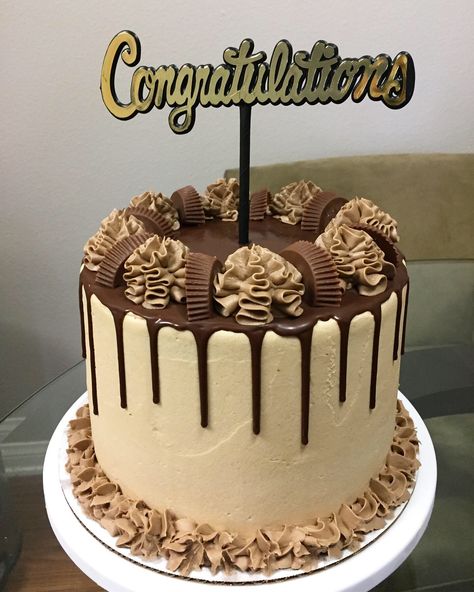 Graduation Drip Cake, Reeces Cake, Sprinkle Drip Cake, Retirement Party Cakes, Chocolate Ganache Drip, Peanut Butter Buttercream, Ganache Drip, Small Birthday Cakes, Decorative Cakes