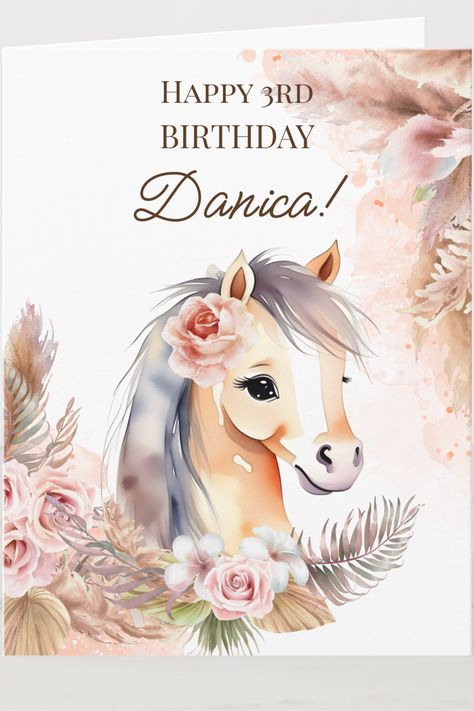 Horse pony with pastel boho flowers birthday greeting card Horse Themed Birthday Party, Horse Themed Party, Baby Horse, Pastel Boho, Beige Baby, Horse Party, Flowers Birthday, Horse Pony, Baby Horses