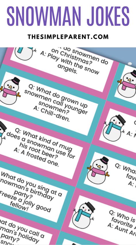 Snowman Jokes Paper. With Text Reading: Funny Snowman Jokes for Kids. Snow Jokes For Kids, January Jokes For Kids, Snowman Jokes For Kids, Winter Jokes For Kids, Fun Winter Activities For Kids, Snowman Jokes, Jokes For Kids Hilarious, Printable Lunchbox Notes, Winter Jokes