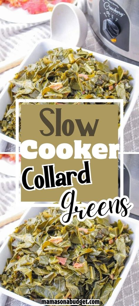 If you are looking for easy southern side dish to make for your holiday meal. This is the recipe for you. No need to take up stove top space when you can make this in the crock pot. Easy Collard Greens, Slow Cooker Collard Greens, Southern Collards, Easy Collard Greens Recipe, Southern Collard Greens, Southern Side Dishes, Collard Greens Recipe, Breakfast Crockpot Recipes, Crockpot Breakfast