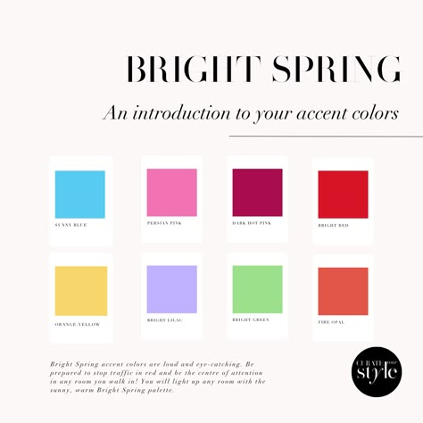 Spring Color Palette Outfits, Spring Colour Analysis, Spring Seasonal Color Palette, Bright Spring Outfits, Clear Spring Palette, Bright Spring Palette, Season Color Palette, Bright Spring Color Palette, Spring Color Season