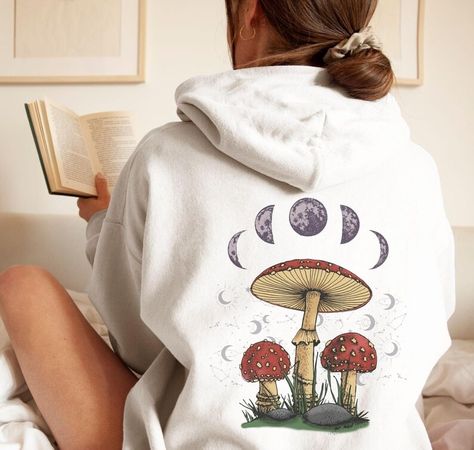 CottageCore Sweatshirt, Mushroom Sweatshirt, Oversized Hoodie, Nature Hoodies For Women, Hoodie Women Aesethic Mystical Trendy Womens Hoodie Back Print Hoodie, Mushroom Hoodie, Amazing Aesthetic, Moon Phases Shirt, Vsco Hoodie, Hippie Hoodie, Positive Hoodie, Hoodie Back, Boho Tees