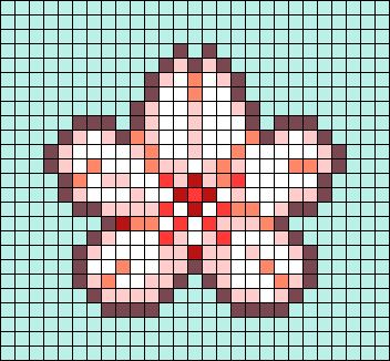 Sakura Cross Stitch Pattern, Cherry Blossom Pixel Art Grid, Cherry Blossom Pixel Art, Cute Pixel Art Kawaii, Cherry Blossoms Flower, Sakura Branch, Free Cross Stitch Charts, Pearl Beads Pattern, Cherry Blossom Flower