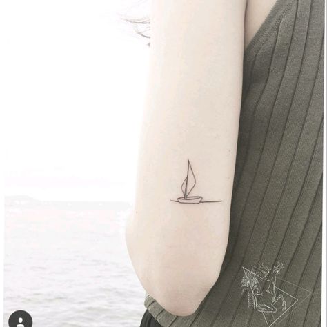 Boat Tattoo For Women, Small Tattoo Designs With Meaning, Boat Tattoos, Phrase Tattoo, Sailing Tattoo, Boot Tattoo, Tattoo Designs With Meaning, Simple Wave Tattoo, Simple Line Tattoo