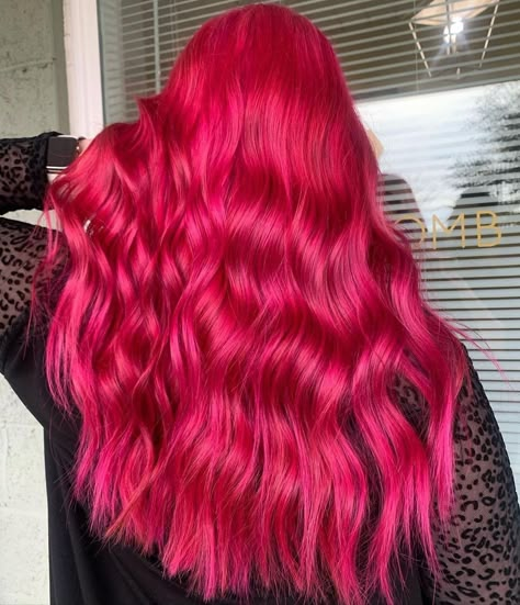 Red Pink Hair Aesthetic, Hot Pink Red Hair, Bright Red Pink Hair, Bright Red And Pink Hair, Hot Pink Hair Aesthetic, Pink And Red Hair, Pinkish Red Hair, Pink Red Hair, Red Pink Hair