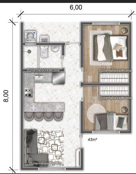 Small Apartment Plans, Apartemen Studio, Small House Blueprints, Small House Layout, House Floor Design, Small House Floor Plans, Building House Plans Designs, Small Apartment Design, Apartment Floor Plans