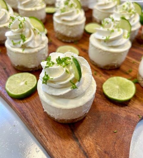 No Bake Mini Key Lime Cheesecakes No Bake Mini Key Lime Cheesecake, Mini Key Lime Cheesecakes, Lime Cheesecake No Bake, Key Lime Bites, Key Lime Tartlets, No Bake Key Lime Cheesecake, Key Lime Pie Bites, Mini Key Lime Pies, Mini Lemon Cheesecakes