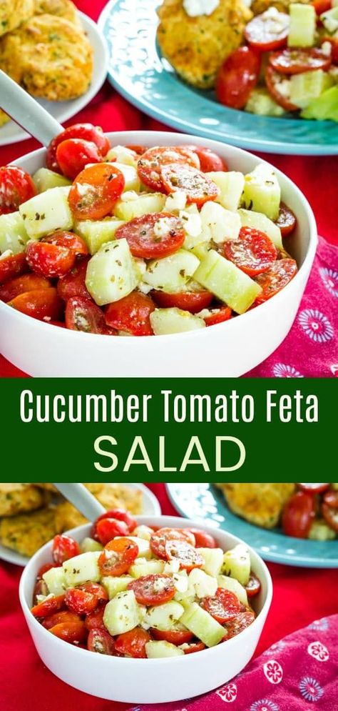 Cucumber Tomato Feta Salad, Tomato Feta Salad, Gluten Free Side Dish, Gluten Free Side, Gluten Free Recipes Side Dishes, Easy Summer Side Dishes, Feta Salad Recipe, Feta Cheese Salad, Feta Salat