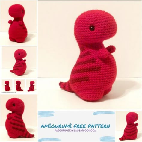 Amigurumi DINOZAVRIK TIREX Free Pattern - Amigurumi toys Knitting Toy Patterns, Crochet T-rex, Crochet Dinosaur Pattern Free, Crochet Amigurumi Free Pattern, Dinosaur Patterns, Crochet Creatures, Crochet Dinosaur Patterns, Easy Crochet Animals, Crochet Dinosaur