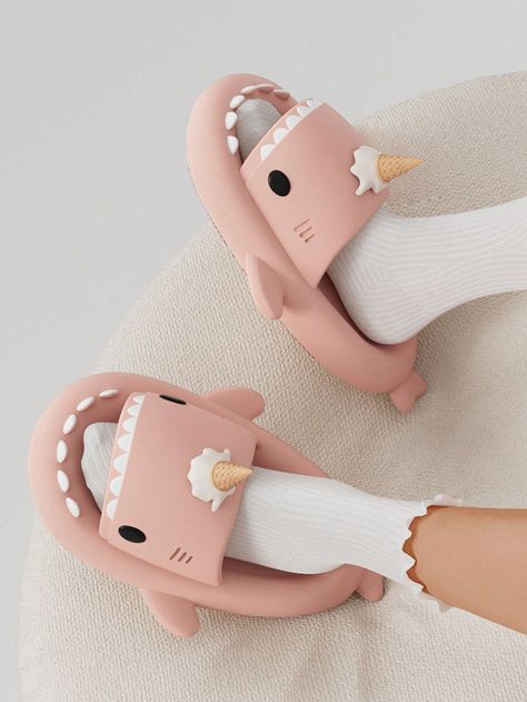 Baby Pink  Collar   Animal  Embellished   Women Shoes Shark Slides, Female Slippers, Slippers Cute, Shark Pattern, Cute Shark, Women Slides, Home Slippers, Pink Collar, Pink Collars