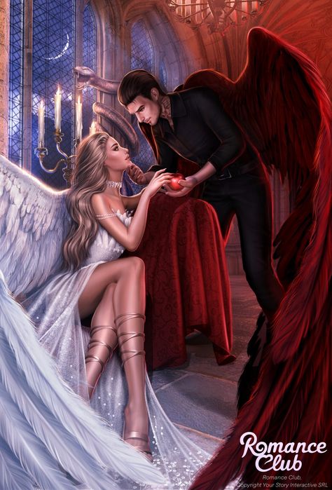 temptation by Lucifer, Veronika Ponomareva on ArtStation at https://www.artstation.com/artwork/KeQk5X Aphrodite Art, Harry And Hermione, Ponytail Girl, Interactive Stories, Concept Artist, Marketing Content, November 13, Angels And Demons, Romance Club