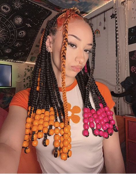 Jumbo Braids With Beads, Box Braids With Beads, Colorful Braids, Braids And Beads, Braids Black, Pretty Braids, Feed In Braids Hairstyles, Jumbo Braids, Protective Hairstyles Braids