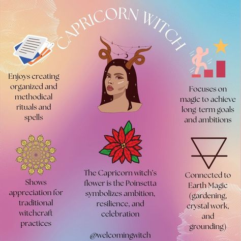 🌿✨ Capricorn witches are masters of discipline and ambition, blending practical magic with a love for structure and tradition.🏔🔮 . . . . . . . . . #wiccansofinstagram #witchlife #witchesofinstagram #witch #witchcraft #wicca #wiccan #pagan #spiritual #spiritualawakening #Spirituality #witchessociety #witchytips #magic #babywitch #beginnerwitch #CapricornWitch Capricorn Witchcraft, Capricorn Magic, Capricorn Spirituality, Capricorn Witch, Capricorn Saturn, Astrology Basics, Astrology Capricorn, Wiccan Magic, Witch Spirituality