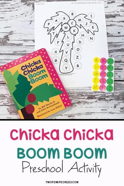 Chicka Chicka Boom Boom Activity with Stickers | Two Pink Peonies Chicka Chicka Boom Boom Activities For Toddlers, Book And Activity For Preschool, Boom Chicka Boom Activities, Preschool Chicka Chicka Boom Boom, Alphabet Books For Preschool, Chicka Chicka Boom Boom Craft, Chicka Chicka Boom Boom Preschool, Chicka Chicka Boom Boom Activities, Chicka Chicka Boom Boom