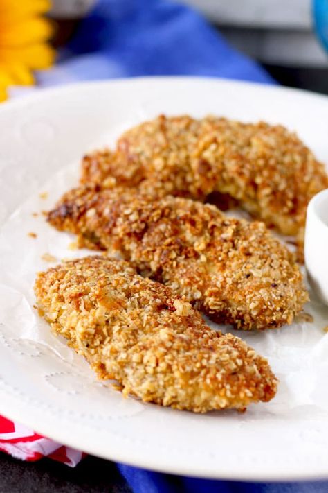 Crunchy Macadamia Nut Crusted Chicken Tenders | Lemon Blossoms Baked Honey Bbq Chicken, Crispy Chicken Fingers, Pretzel Crusted Chicken, Pecan Crusted Chicken, Crusted Chicken Tenders, Sallys Baking, Honey Bbq Chicken, Sally's Baking, Popcorn Chicken