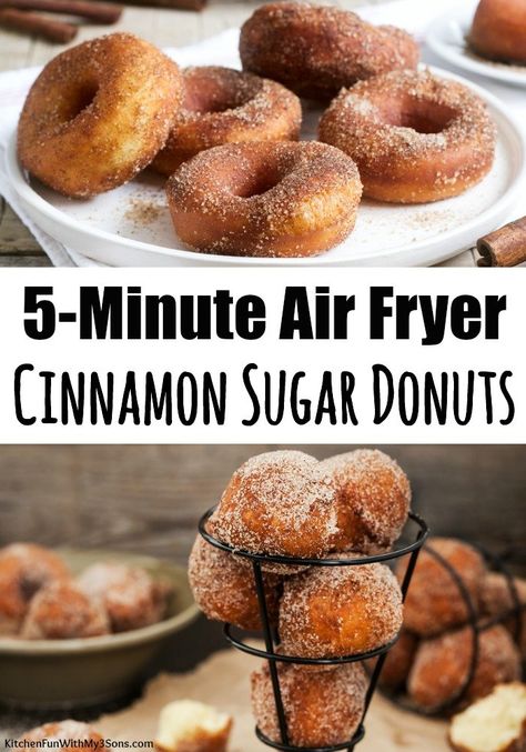 5-Minute Cinnamon Sugar Air Fryer Donuts Air Fryer Donuts, Air Fryer Recipes Dessert, Cinnamon Donuts, Cinnamon Sugar Donuts, Air Fried Food, Air Fryer Oven Recipes, Air Fry Recipes, Best Air Fryers, Homemade Donuts