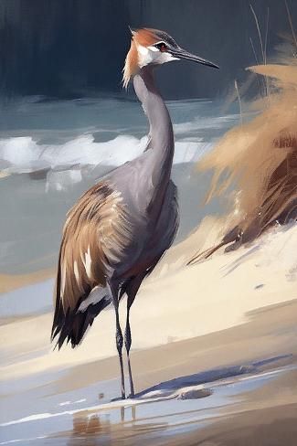 size: 18x12in Art Print: Sandhill Crane by Vivienne Dupont : Crane Painting, Crane Art, Sandhill Crane, Beautiful Oil Paintings, Bird Paintings, Art Print Display, Exotic Birds, Lithography, Birds Painting