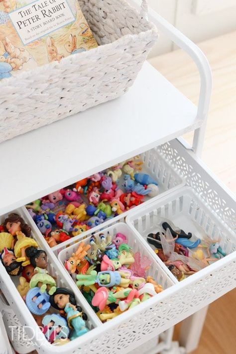 10 Ways to Organize Tiny Toys | Page 2 of 11 | 101 Days of Organization Girl Toy Storage, Girls Room Organization, Girls Bedroom Storage, Toys Room, Toy Room Organization, Kids Bedroom Organization, Shared Girls Room, Small Kids Room, Shared Girls Bedroom