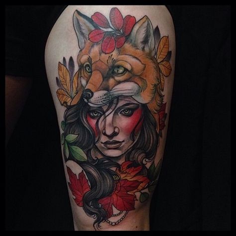 “Guest Spot: @eilotattoo @eilotattoo @eilotattoo #tattoo #tattoomagazine #tattoocollectors #tattooconvention #colourtattoo #neotraditional #newtraditional” Autumn Tattoos, Fox Woman, Fox Tattoo Design, Autumn Tattoo, L Tattoo, Tattoo Magazine, Woman Tattoo, Tattoo Convention, Facial Tattoos