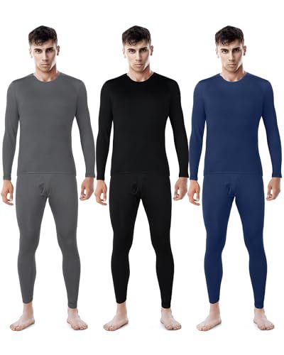 Patelai 3 Sets Men's Thermal Underwear Long Johns Base Layer with Fleece Lined for Winter Cold Weather Mens Long Johns, Mens Thermals, Dark Blue Grey, Pajamas Comfy, Long Johns, Winter Cold, Men's Wardrobe, Men Winter, Base Layer