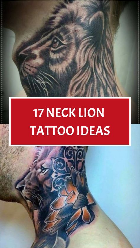 17 Neck Lion Tattoo Ideas Lion Neck Tattoos Women, Tattoo Ideas Lion, Mom And Son Tattoo Ideas, Lion With Wings, Lion Tattoo Ideas, Lion King Tattoo, Lion Mandala, Lion Silhouette, Lion Tattoos