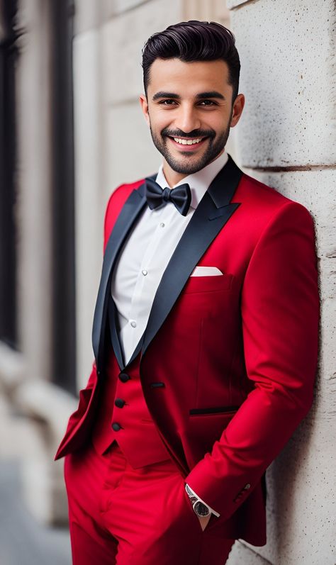 Tuxedo For Groom, Man Tuxedo, 3 Piece Tuxedo, Red Suits, Blazer Waistcoat, Suits Tuxedo, Mens Wedding Suits, Winter Suits, Suits Wedding