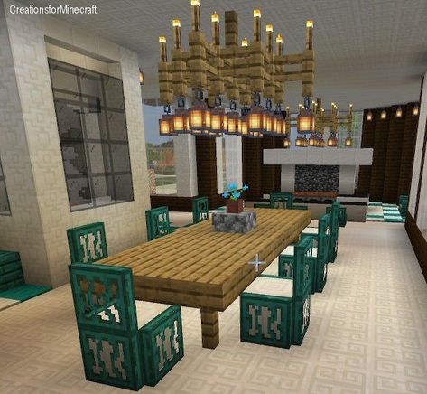 Minecraft Dining Room Ideas, Interior Minecraft Ideas, Dining Room Minecraft, House Designs Minecraft, Minecraft Dining Room, Minecraft Bedding, Minecraft House Interior, Minecraft Interior, Minecraft Kitchen Ideas