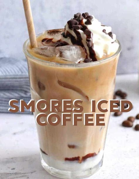 Smores Iced Coffee Recipe, Starbucks Smores Iced Coffee, S’mores Iced Coffee, S’mores Coffee, Smores Iced Coffee, Easy Coffee Drinks, Hot Coffee Drinks, Nespresso Recipes, Frosty Recipe