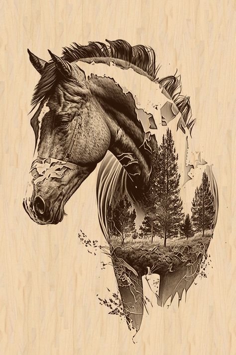 Horse Tattoo, Horse Art, Double Exposure, Laser Engraving, Drawing And Illustration, From Home, Youtube Channel, Home Depot, Digital Design