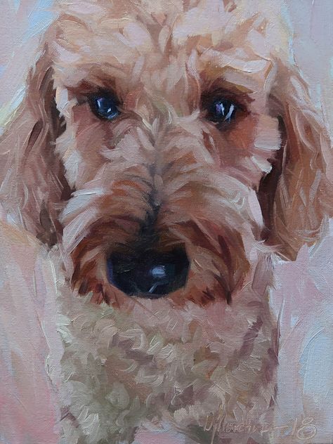 Goldendoodle Art Paintings, Golden Doodle Painting, Goldendoodle Drawing, Labradoodle Painting, Labradoodle Art, Goldendoodle Art, Doodle Portrait, Dog Portraits Painting, Puppy Art