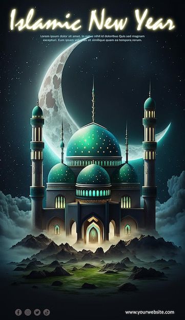 Islamic New Year Poster, 3d Mosque, Wall Peper, Cloudy Background, Happy Islamic New Year, New Year Poster, Year Poster, Islamic New Year, Islamic Culture