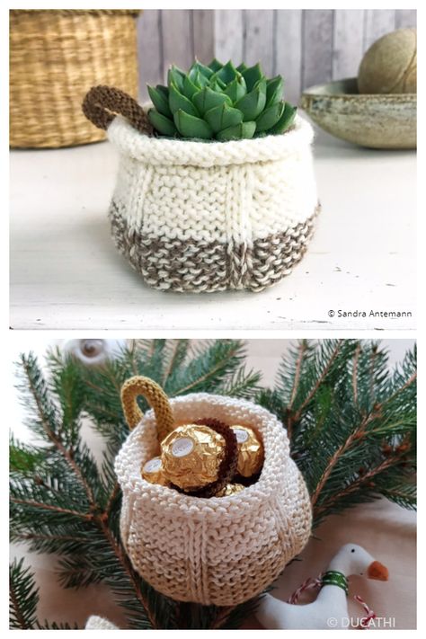 Easy Basket Free Knitting Patterns - Knitting Pattern Knitted Storage Baskets Free Pattern, Knitting Projects Free, Diy Crafts Knitting, Crochet Basket Pattern Free, Crochet Storage Baskets, Easy Knitting Projects, Crochet Storage, Chunky Knitting Patterns, Chunky Knitting