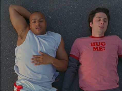 J.D. is lying in the parking lot after he knocked himself with a basketball after a ploy to spread word that J.D. is good at sports that went horribly wrong. To save J.D. further embarrassment Turk is laying with him, making it look like they're just "chillin'". Turk And Jd, Scrubs Tv Shows, Scrubs Tv, Computer Science Major, Iron Shirt, Hug Me, Sacred Heart, Movies Showing, Role Models