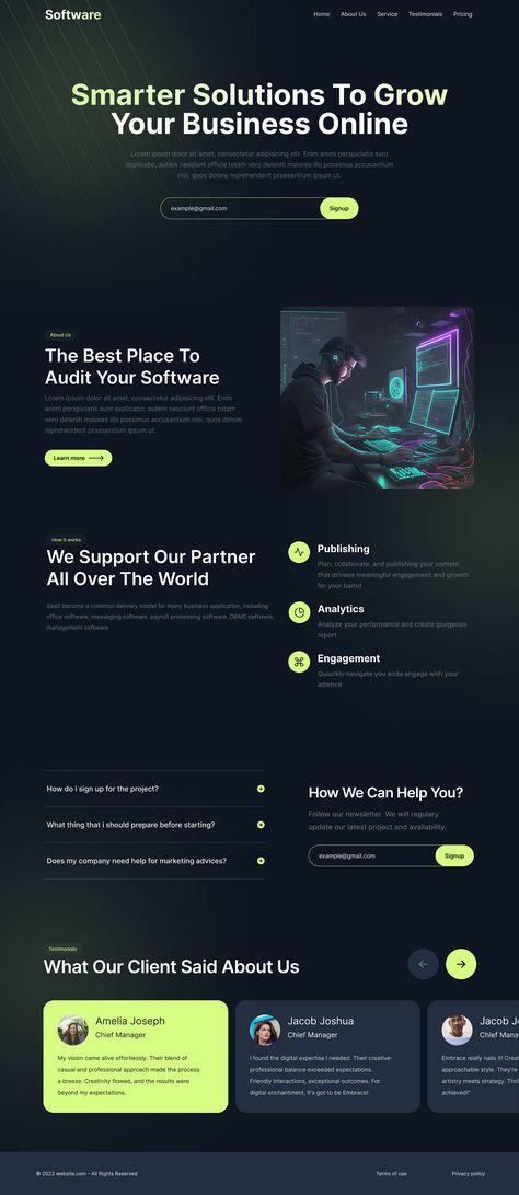 Software agency landing page on Behance Technology Landing Page Design, Edtech Landing Page, Software Landing Page Design, Web Design Agency Landing Page, Digital Marketing Landing Page Design, Modern Landing Page Design, Tech Landing Page Design, Software Website Design, Dark Landing Page