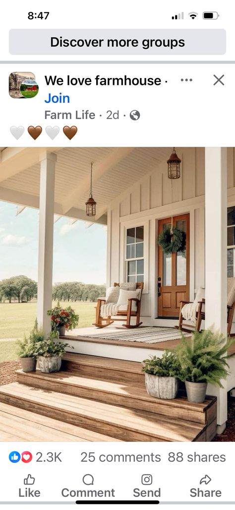 Extended Front Porch Ideas, Add On Back Porch Ideas, Colonial House With Front Porch, Porch Architecture, House With Front Porch, Farmhouse Outside, Front Porch Stone, Front Porch Design, Home Exterior Makeover