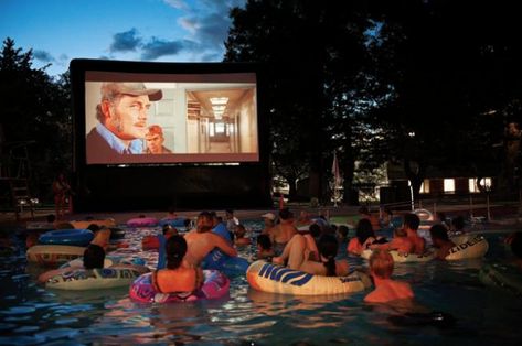 Movie Night Poolside: Tips for Hosting the Perfect Movie Pool Party Outdoor Movie Night Seating, Movie Night Seating, Backyard Movie Night Party, Pool Party Theme, Pool Movie, Dive In Movie, Doors Movie, Night Pool Party, Up The Movie